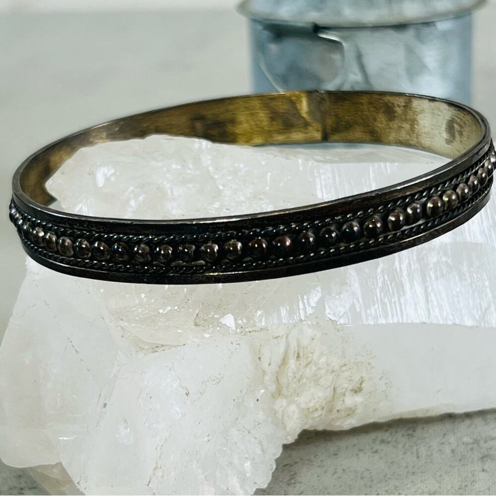 Mexico Solid Sterling Silver Bangle 8in Rustic Boho